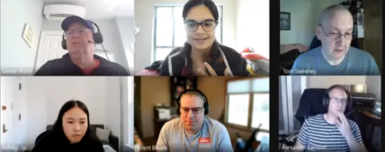 Ein Bild von Podman-Teammitgliedern in einem virtuellen Meeting