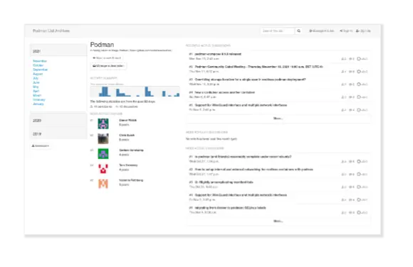 Ein Screenshot der Podman-Mailinglisten-Startseite.
